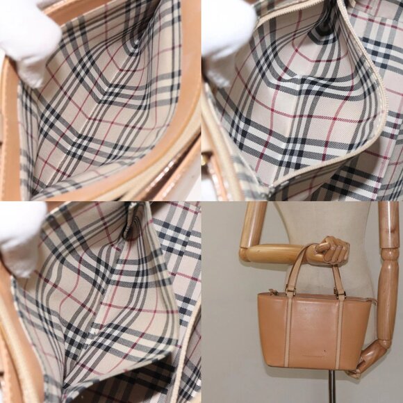BURBERRY Hand Bag Leather Beige Gold Auth BA1806 - Picture 15 of 16